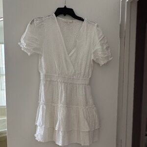 Wayf White Eyelet Wrap Mini Dress
